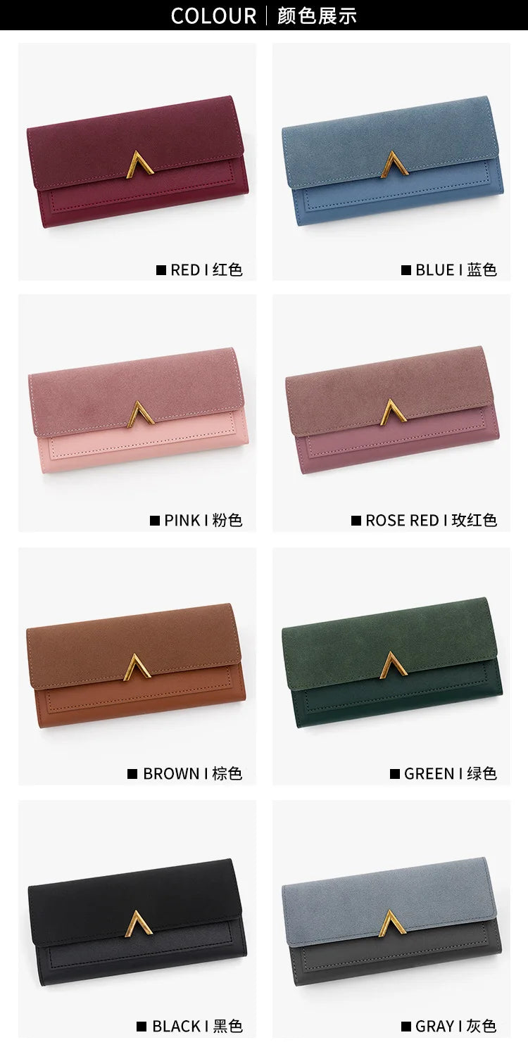 Nueva versión coreana de la cartera de mujer, cartera larga plegable en forma de V con hebilla, monedero de mano y tarjetero.
