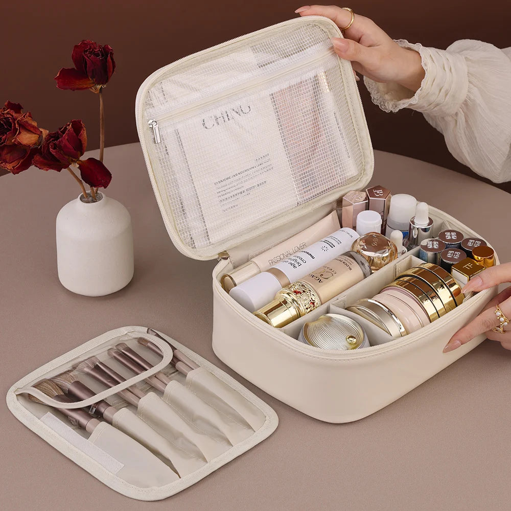 Neceser grande de PU para mujer, ideal para artículos esenciales de viaje. Bolsa de maquillaje y cosméticos. Organizador de cosméticos de lujo.