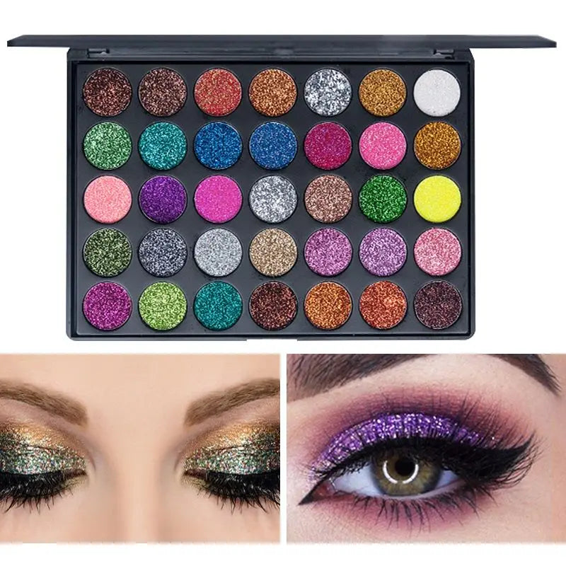 Paleta de sombras de ojos metálicas con purpurina de 35 colores, lentejuelas brillantes de diamante, maquillaje corporal y facial resistente al agua Maquillajes Para Mujer