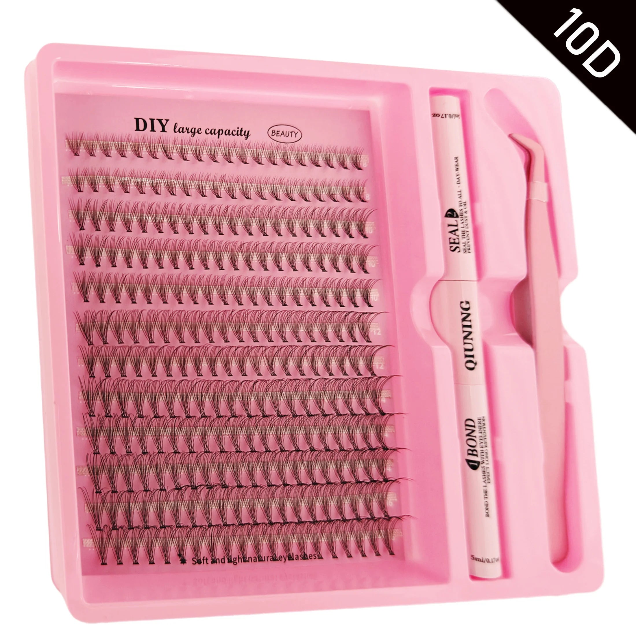 Kit de pestañas QIUNING, pestañas individuales esponjosas, adhesivo, sellador y removedor de pestañas, pestañas de visón sintético, extensión de pestañas DIY.
