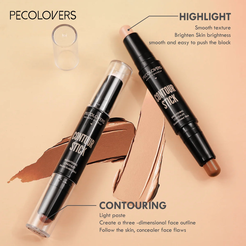 Barra de contorno con corrector e iluminador de doble punta para un contorno tridimensional del puente nasal y un rostro con forma de V.