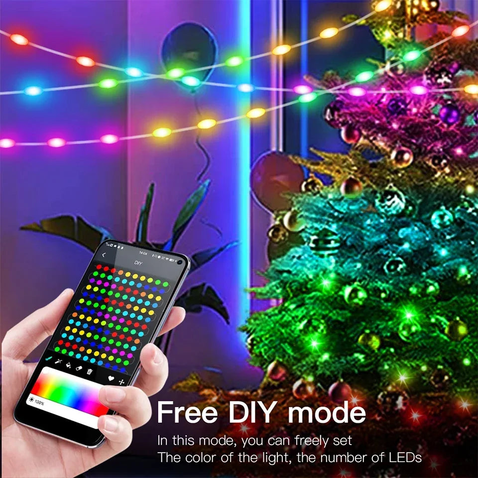 Guirnalda de luces LED Bluetooth WS2812B Dreamcolor RGBIC DIY para fiestas, festivales, árboles de Navidad, decoración de bodas, guirnalda, lámpara USB