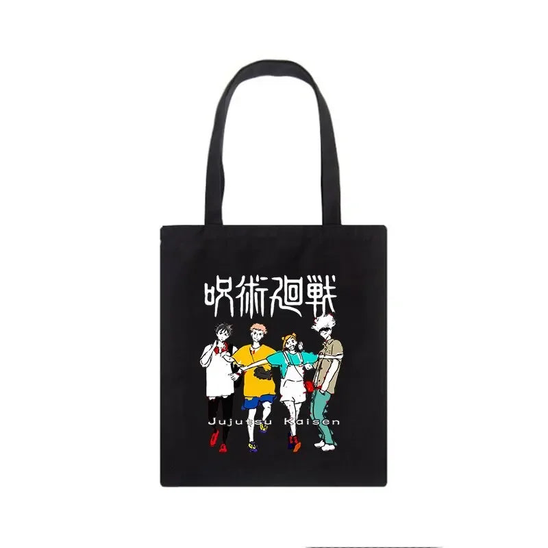 Bolso de mujer Jujutsu Kaisen, bolso de lona, bolso de hombro de anime japonés para mujer Ins Harajuku, bolso de compras vintage de dibujos animados de gran capacidad.