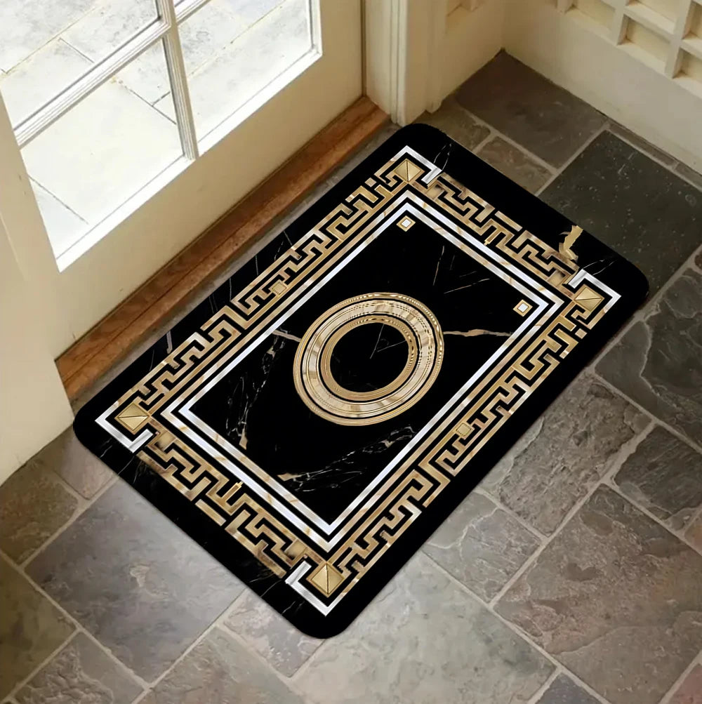 Alfombra antideslizante lavable para puerta con estampado de gato, girasol, tulipán, corazón, piedra, flores y música griega. Ideal para interiores y exteriores, pasillos, porches y recibidores.
