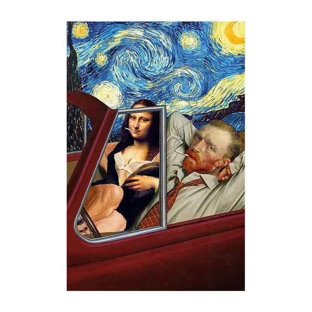 Pósteres de arte abstracto renacentista, Mona Lisa de Van Gogh, pinturas sobre lienzo con diseño de chicle, murales para decoración del hogar.