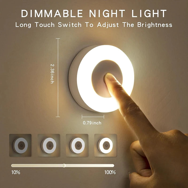 1-6 unidades de luces nocturnas LED de bajo consumo con sensor táctil, 3 colores, regulables, recargables por USB, magnéticas, para habitación, pasillo o dormitorio.