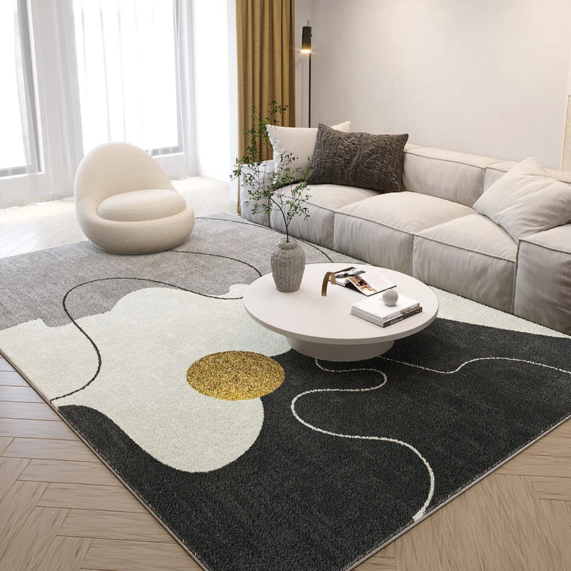 Alfombra de felpa de estilo nórdico para sala de estar, con diseño de arte abstracto, ideal para dormitorio. Alfombra suave de líneas sencillas y gruesa para el hogar.