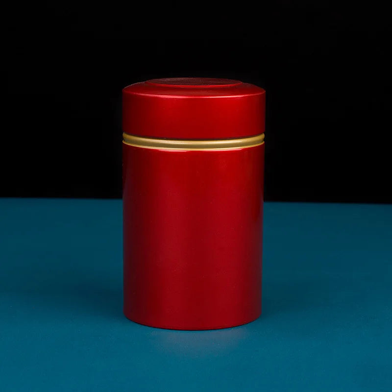 Lata de té metálica portátil de 50 g, recipiente de hojalata para almacenar té y hojas de té secas sueltas.