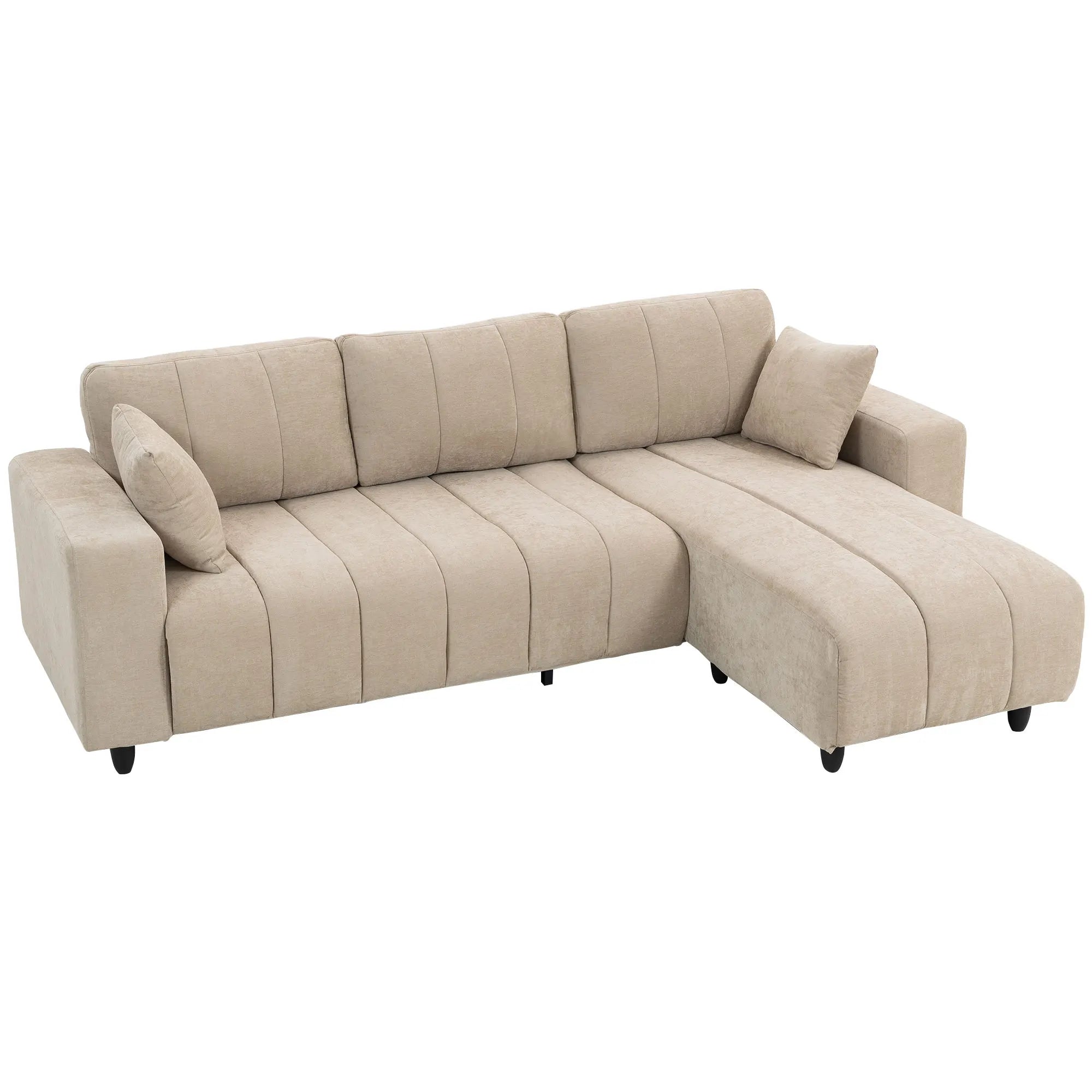 Sofá esquinero reversible Homcom con chaise longue, 3 plazas, 2 cojines, tapizado en lino, estructura de acero, para salón, 242 x 156 x 87 cm, color beige.