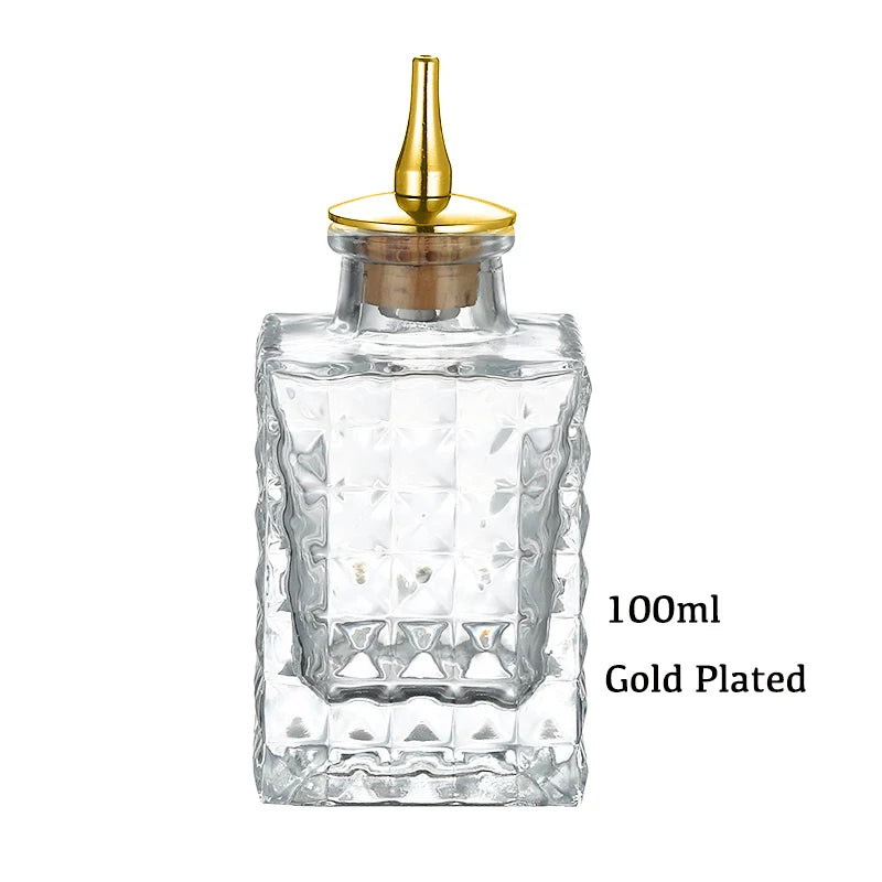 Botella de amargo - Botella de vidrio vintage, botellas decorativas con tapón dosificador, botellas dosificadoras para preparar cócteles, ideal para bartenders.