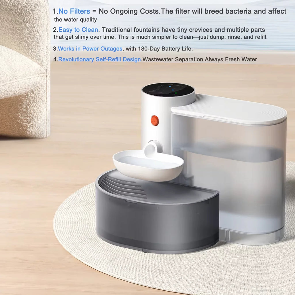 Fuente de agua inteligente para mascotas, fuente de agua inalámbrica para gatos de 3 litros sin filtro, fuente para gatos ultra silenciosa recargable que funciona con pilas