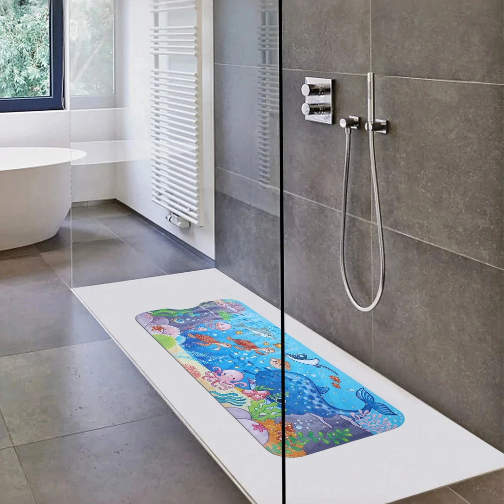 Alfombrilla de baño para bebé, antideslizante, para bañera, para niños pequeños, 40x10 cm, extralarga, con diseño de dibujos animados, con ventosas.