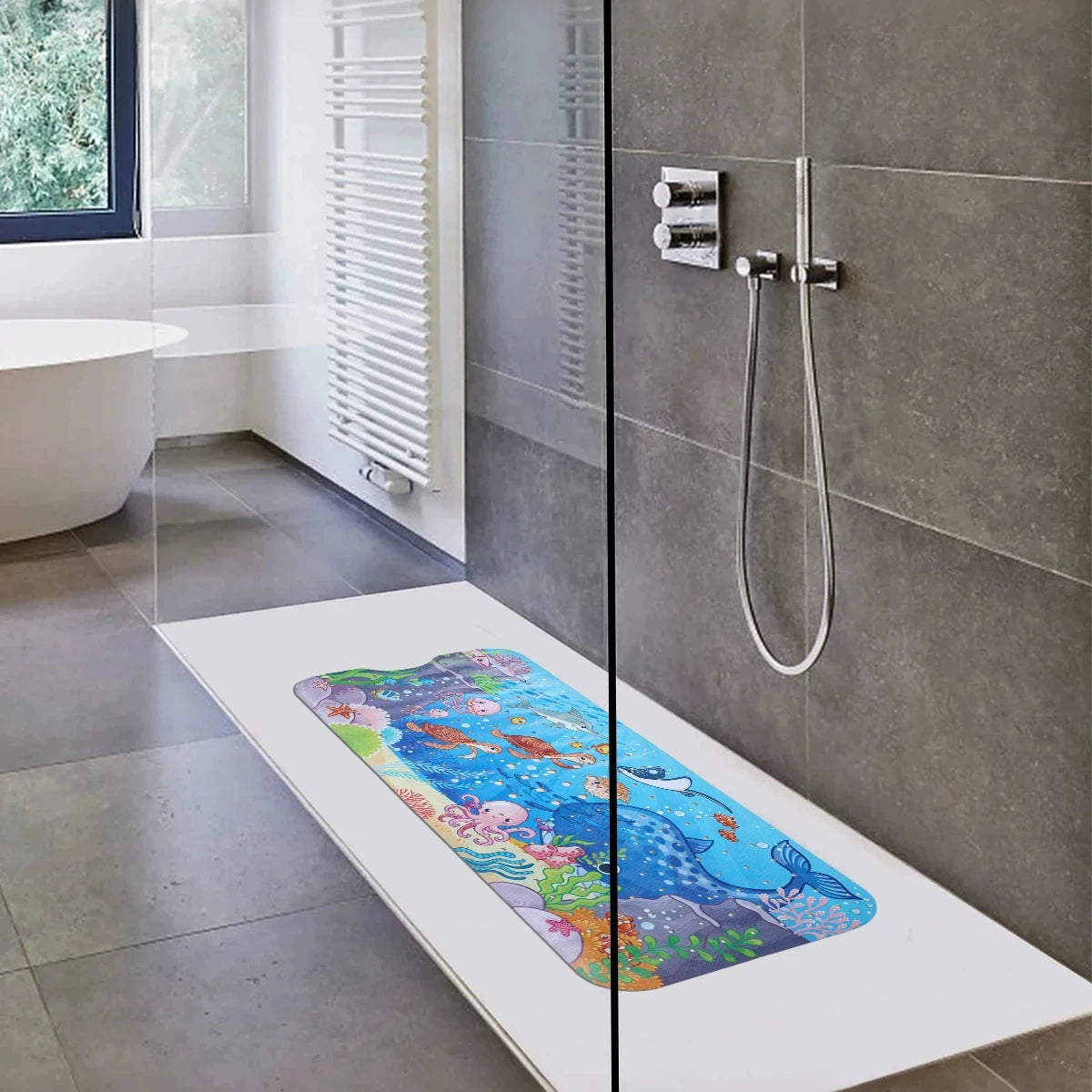 Alfombrilla de baño para bebé, antideslizante, para bañera, para niños pequeños, 40x10 cm, extralarga, con diseño de dibujos animados, con ventosas.