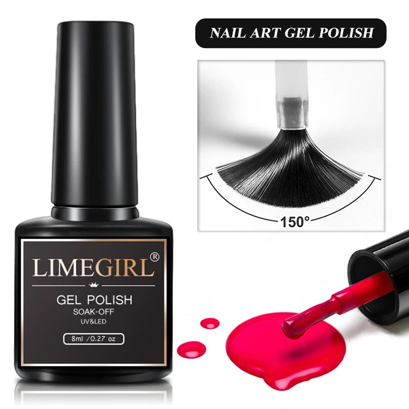 Kit de esmaltes de uñas en gel UV LIMEGIRL con lámpara UV y máquina perforadora, base y capa superior para manicura, esmalte de uñas en gel, kit acrílico de fácil remoción.