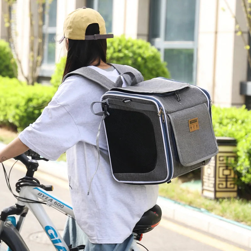 Mochila transportadora portátil para mascotas, bolsa de viaje de mano, bolsa de malla para gatos y perros, para asiento de coche o bicicleta, plegable, suministros para mascotas al aire libre