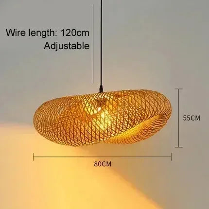 Lámpara colgante LED de bambú tejida a mano para decoración del hogar, lámpara de araña colgante para sala de estar y cocina, estilo vintage de ratán tejido.
