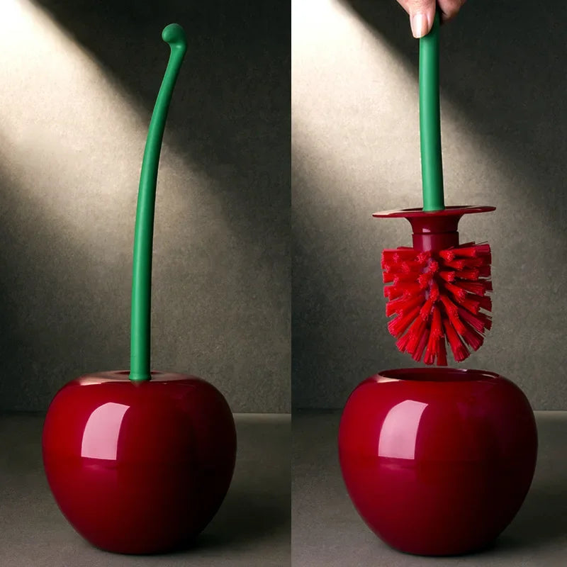 1 pieza de cepillo de inodoro rojo con forma de cereza creativa y encantadora, juego de soporte para cepillo de inodoro y accesorios de baño