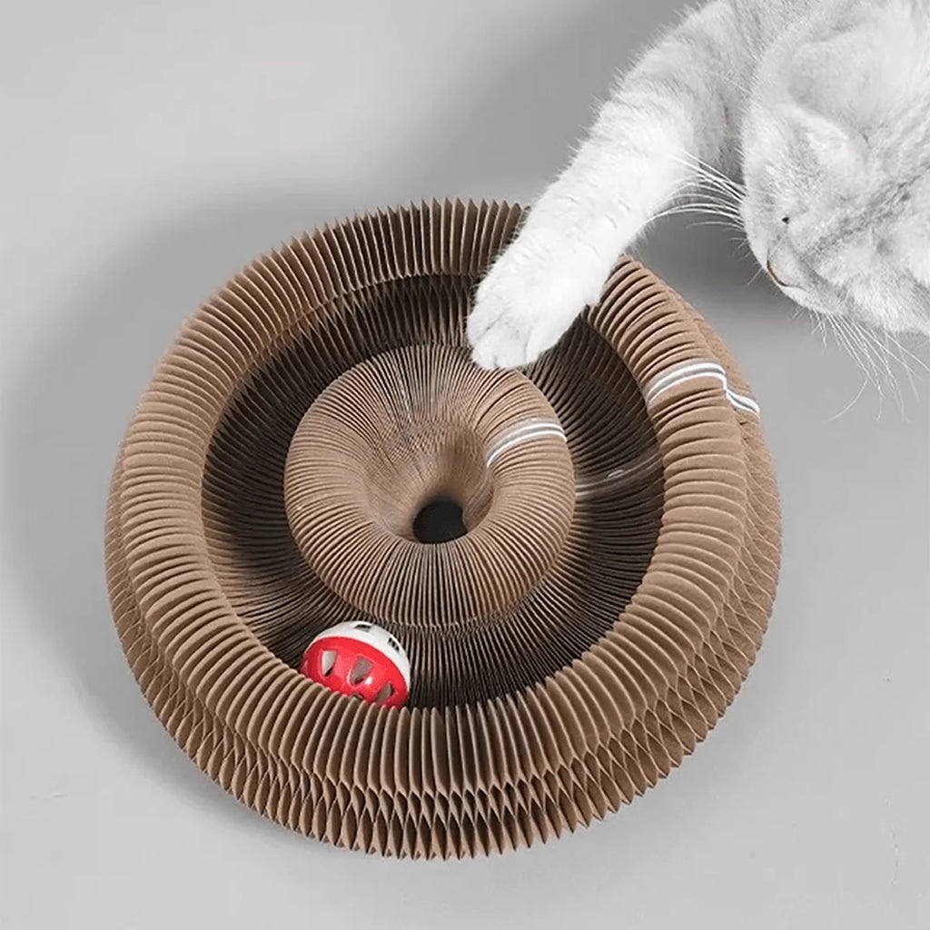 Rascador plegable para gatos con cascabel y hierba gatera - Juguete de cartón multinivel para gatitos, afilador de garras duradero