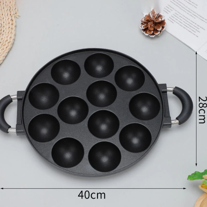 Sartén para takoyaki con 12 moldes, sartén antiadherente de aleación de aluminio para hacer takoyaki, ideal para preparar bolas de pulpo y panqueques.