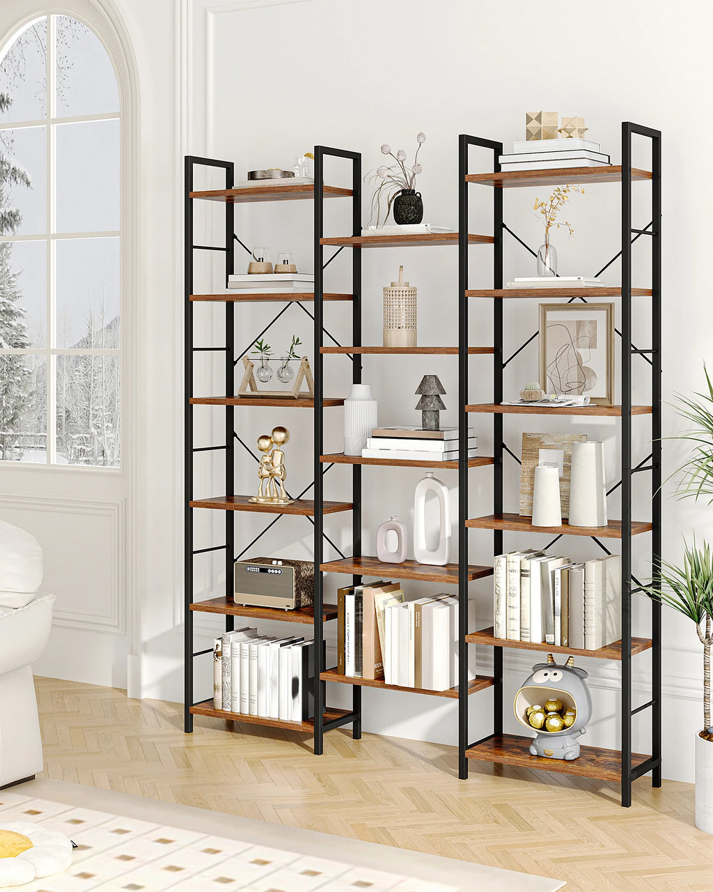 Librería, estantería de pie con 17 estantes, espaciado ajustable, estantería para libros con estructura metálica, para sala de estar o dormitorio.