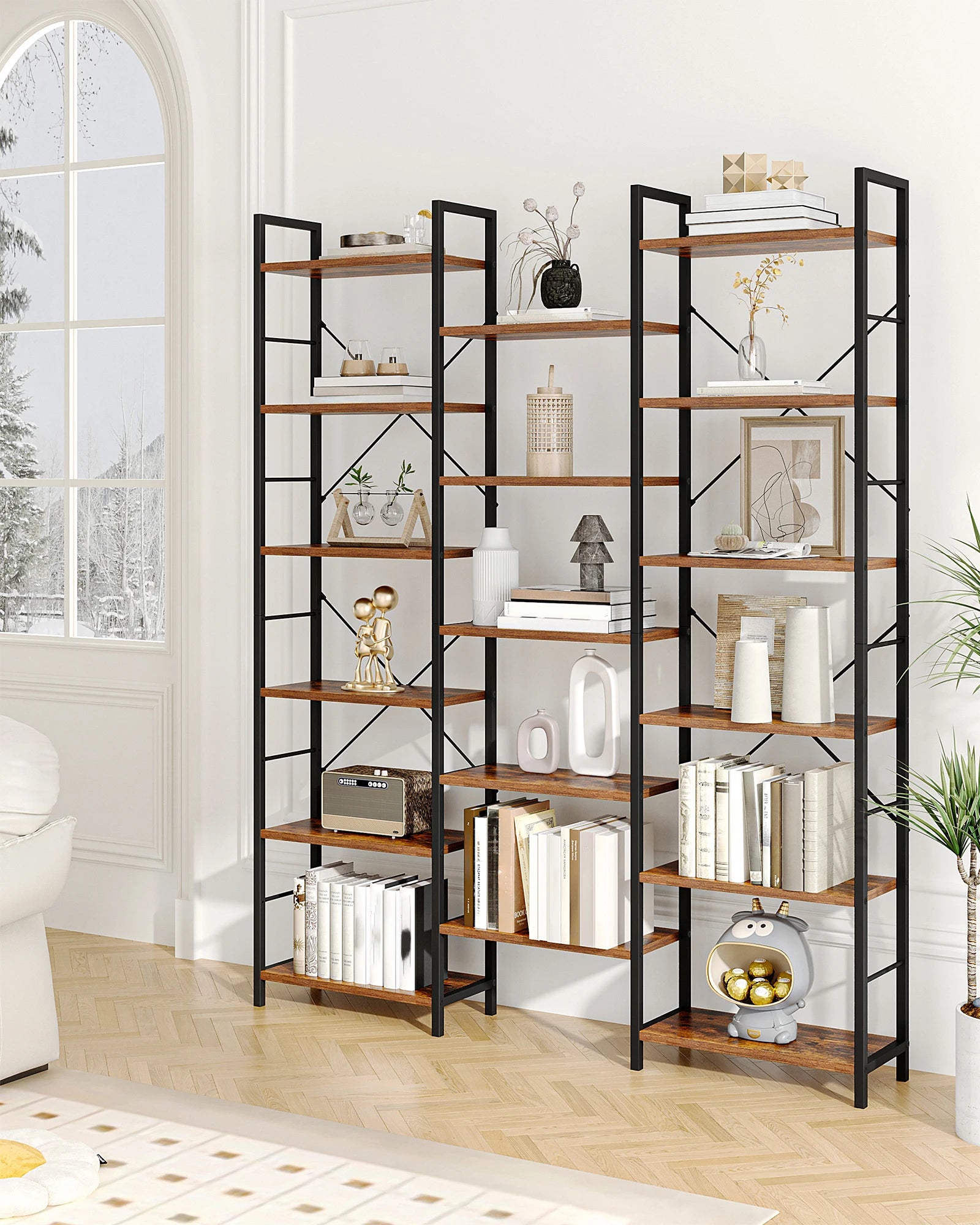 Librería, estantería de pie con 17 estantes, espaciado ajustable, estantería para libros con estructura metálica, para sala de estar o dormitorio.