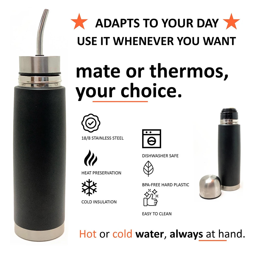 NUEVA botella de mate de acero inoxidable autoservicio, vaso térmico para mate 2 en 1 con bombilla incorporada, termo para yerba mate, todo en uno.