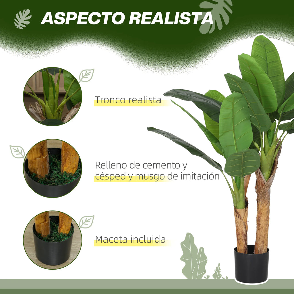 Árbol de plátano artificial Homcom de Ø17 x 120 cm con maceta y 15 hojas verdes.