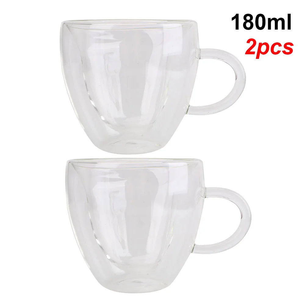 Taza de té/cerveza con forma de corazón de 180 ml/240 ml, taza de zumo/café, taza de regalo, taza de vidrio de doble capa resistente al calor.