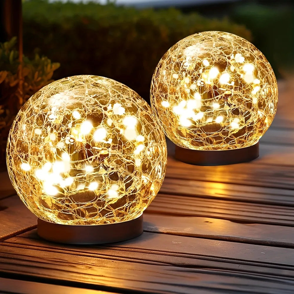 Globos solares de cristal agrietado - Luces esféricas impermeables para exteriores, ideales para la decoración de patios y jardines.