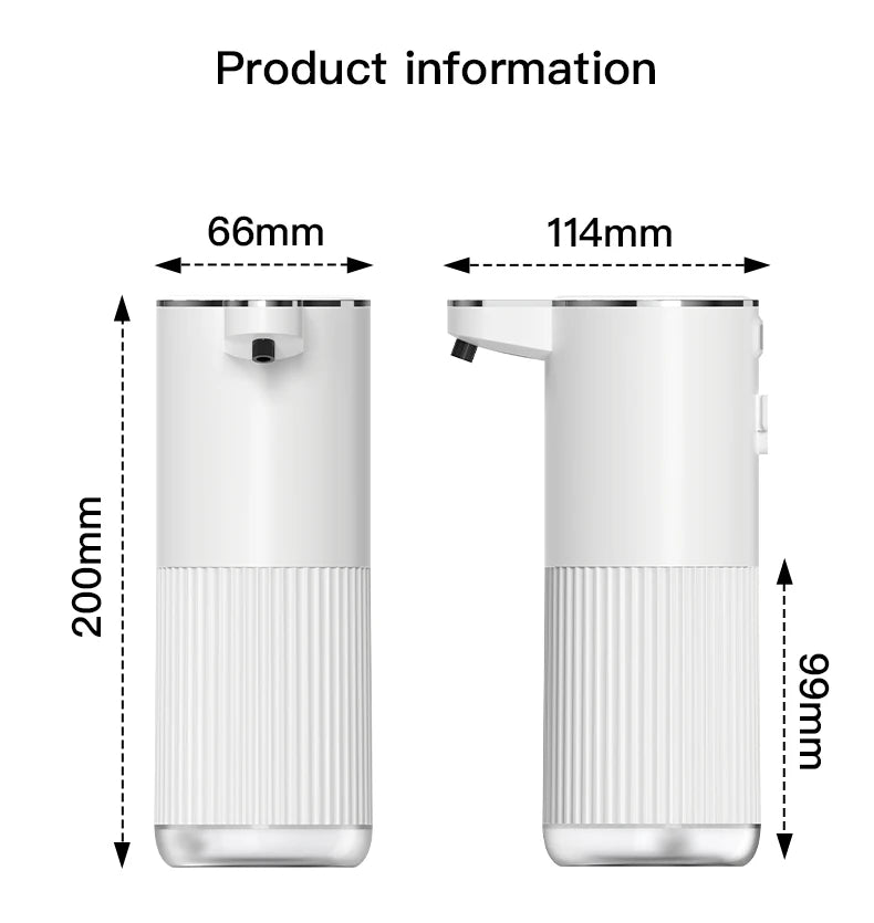 Dispensador automático de jabón HQ, accesorios de baño, dispensador automático de jabón líquido de 360 ml, tipo C, color blanco, 4 niveles de jabón en espuma.
