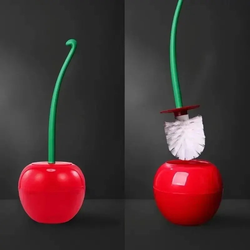 1 pieza de cepillo de inodoro rojo con forma de cereza creativa y encantadora, juego de soporte para cepillo de inodoro y accesorios de baño