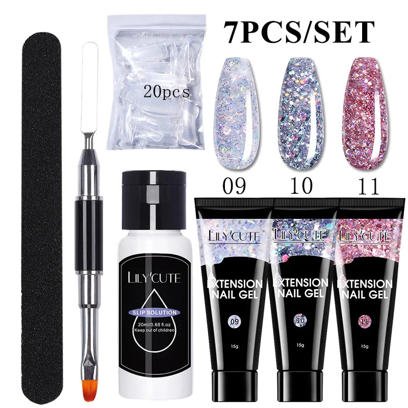 Kit de gel para extensión de uñas LILYCUTE de 15 ml, solución acrílica, esmalte en gel con lámpara para uñas para una rápida extensión, gel UV para uñas.