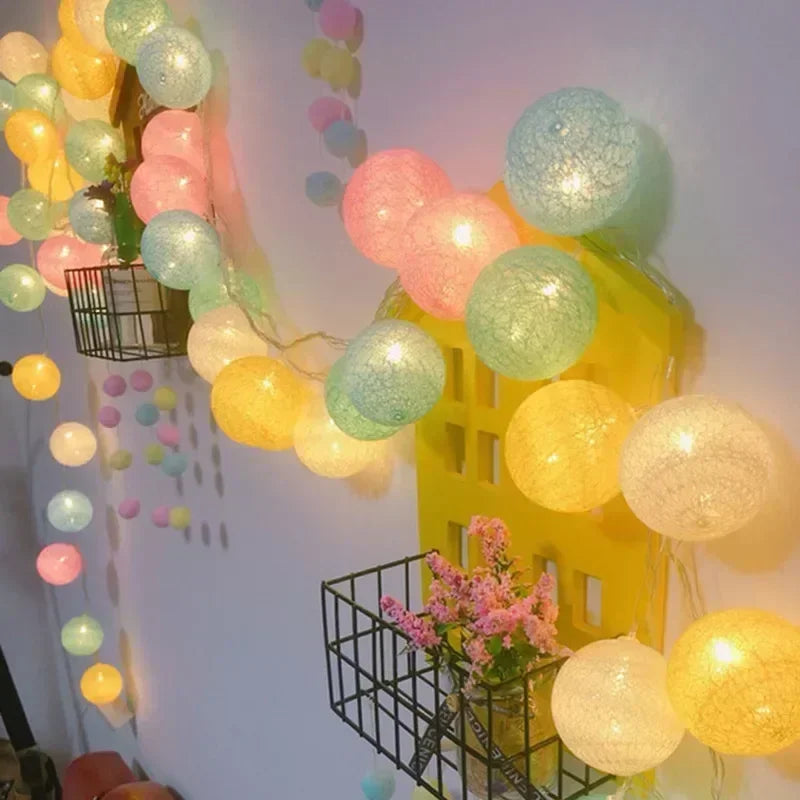 Guirnalda de bolas de algodón de 1,5/3 m, luces colgantes para Navidad, fiestas al aire libre, habitaciones infantiles, camas, luces de hadas, decoraciones para bodas.