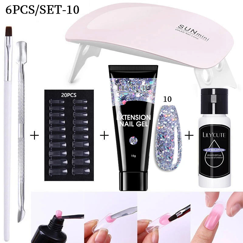 Kit de gel para extensión de uñas LILYCUTE de 15 ml, solución acrílica, esmalte en gel con lámpara para uñas para una rápida extensión, gel UV para uñas.