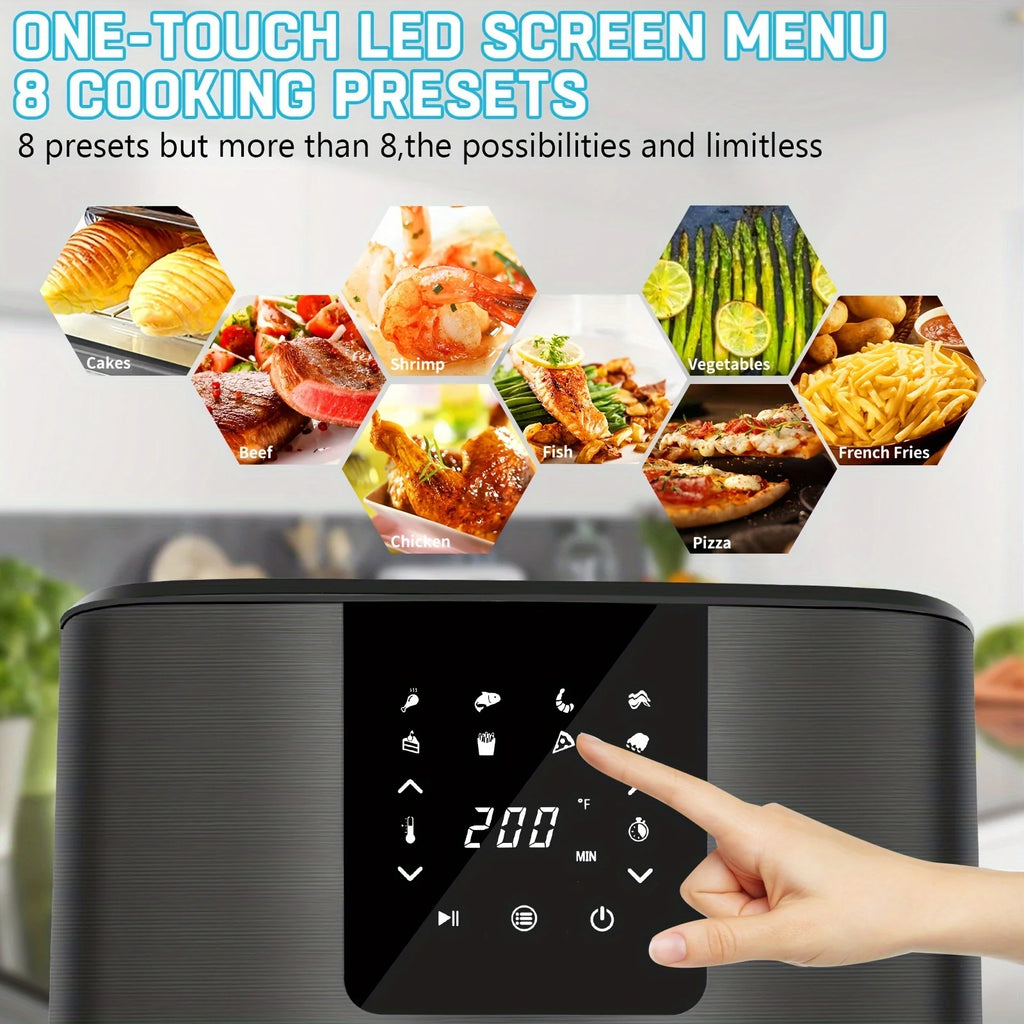 Freidora de aire grande KitCook, 1500 W, 7 cuartos de galón, temperatura ajustable de 100 a 400 °F, 8 menús preestablecidos, pantalla táctil digital, sin