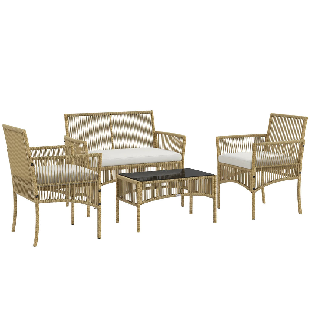 Conjunto de muebles de jardín de ratán Outsunny de 4 piezas con sofá, sillones y mesa.