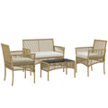 Conjunto de muebles de jardín de ratán Outsunny de 4 piezas con sofá, sillones y mesa.