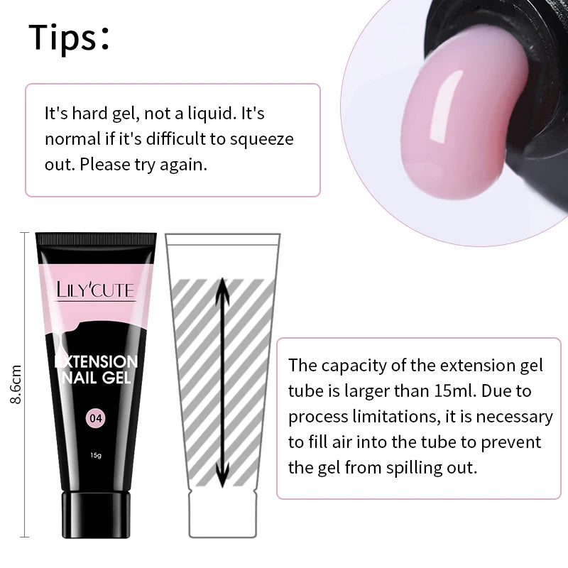 Kit de gel para extensión de uñas LILYCUTE de 15 ml, solución acrílica, esmalte en gel con lámpara para uñas para una rápida extensión, gel UV para uñas.