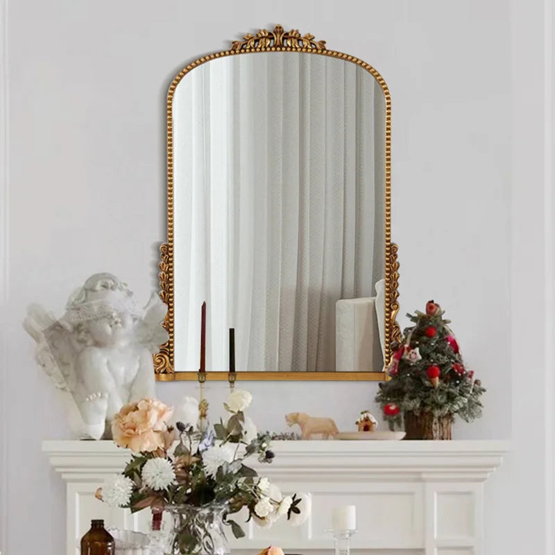 Espejo de pared con marco de arco de madera antiguo vintage, decoración artística, espejo Primrose, precioso espejo de pie con filigrana dorada para el hogar y la sala de estar.