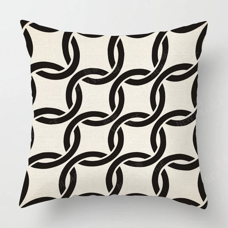 Funda de almohada de lino con estampado geométrico en blanco y negro para sofá o sofá. Decoración para el hogar. Se puede personalizar para ti. Tamaños disponibles: 40x40, 45x45, 50x50 y 60x60.