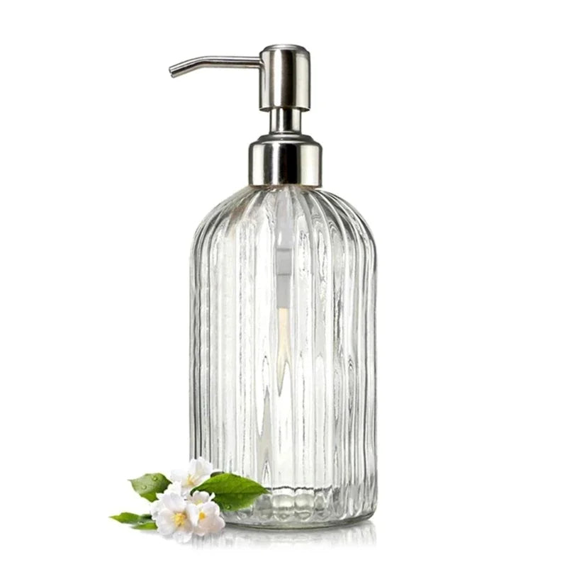 Dispensador de jabón para baño, vidrio transparente, vacío, para rellenar, para detergente, cocina, desinfectantes de manos, gel de ducha, champú.