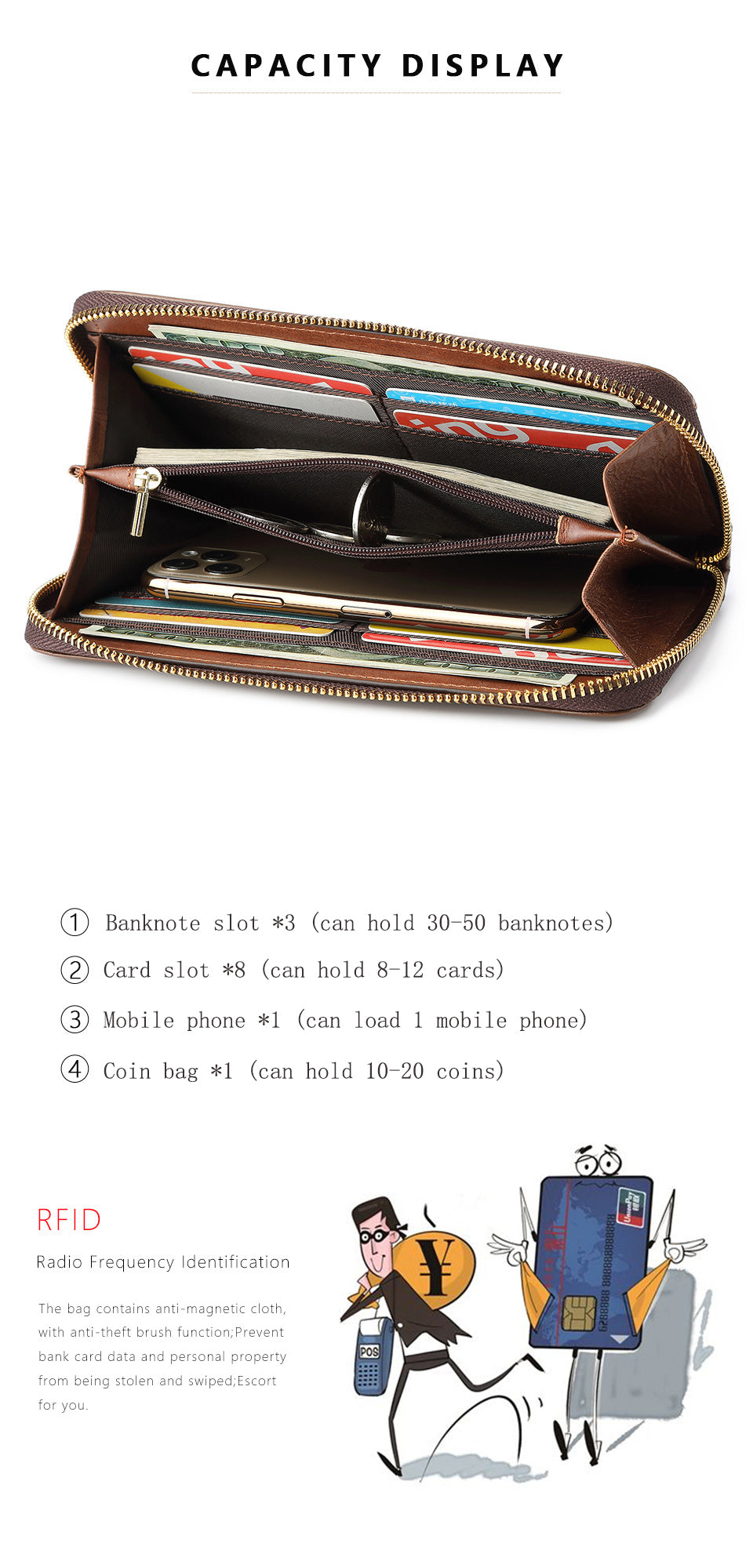 Nueva cartera larga de moda para mujer, cartera de piel de vaca para mujer, bolso de mujer a cuadros, bolso de mano casual para mujer