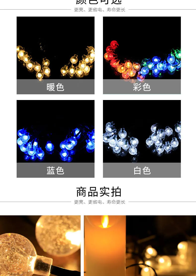 Nuevas luces solares de burbujas para exteriores, guirnalda de luces para camping al aire libre, guirnalda de luces decorativas con forma de gota de agua y luces LED de cristal.