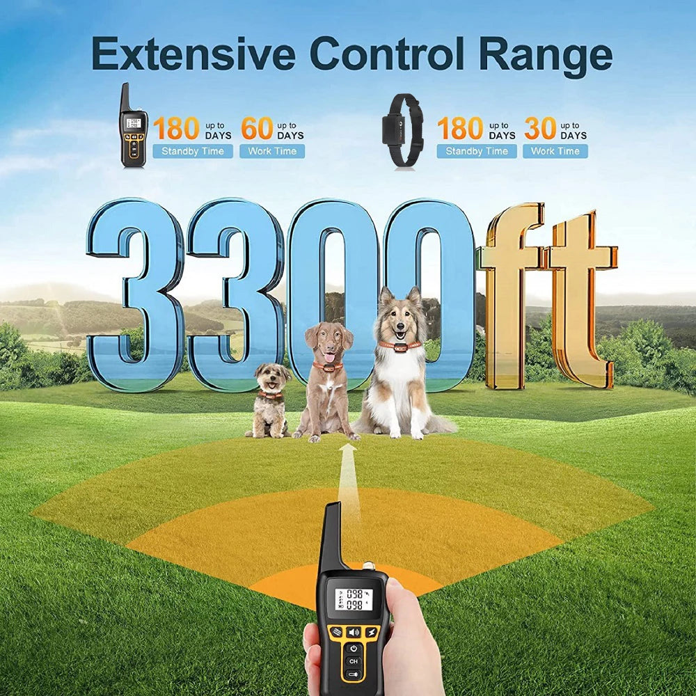 Collar de entrenamiento para perros de 1000 m, collar antiladridos universal, recargable e impermeable, collar de descarga eléctrica con control remoto y modos automáticos.