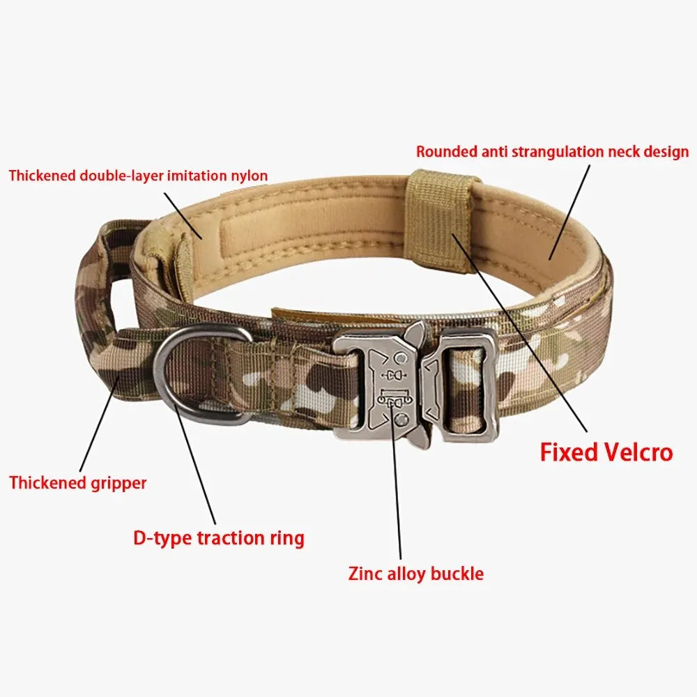 Collar táctico para perros de exterior con hebilla metálica, transpirable, de nailon, para entrenamiento de perros medianos y grandes.