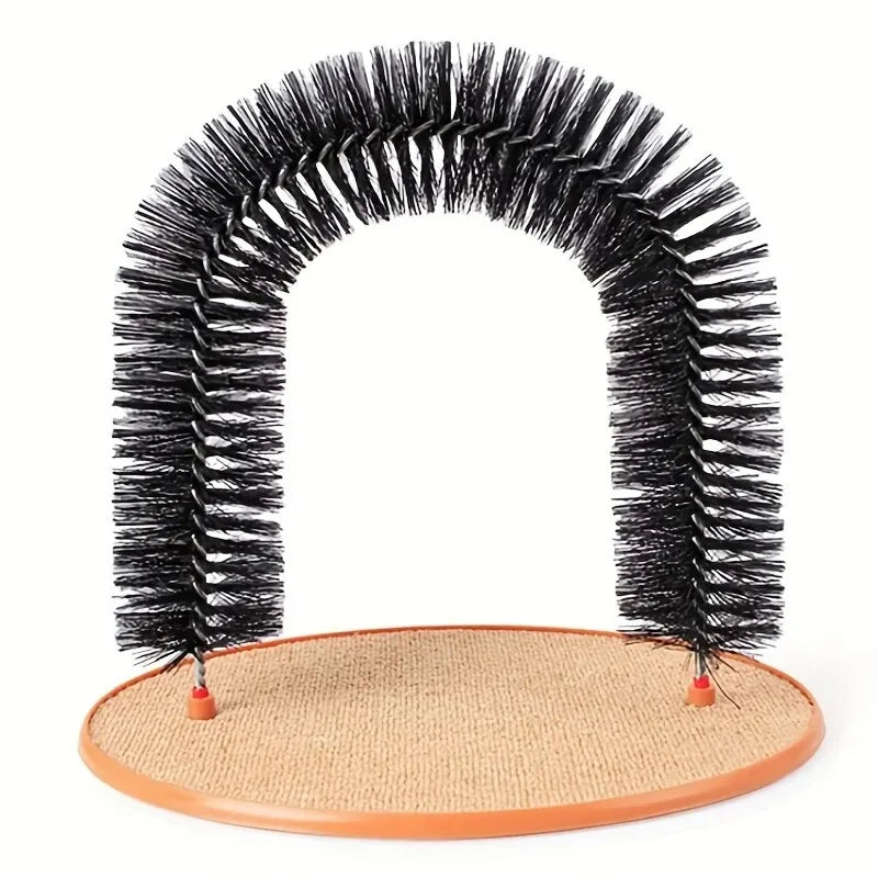 Arco de juguete para gatos, auto-aseo, mima a tu felino con un cepillo de masaje y frotamiento con rascador, juguete interactivo para gatos.