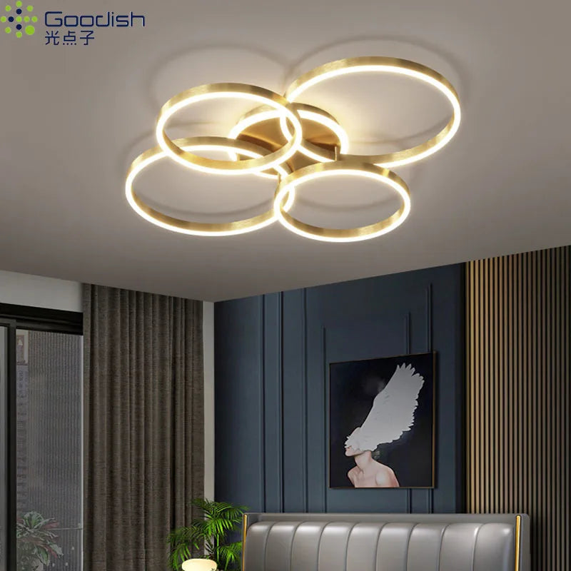 Lámparas de techo LED nórdicas modernas de lujo con anillos redondos para decoración del hogar, ideales para cocina, sala de estar, comedor y dormitorio infantil.