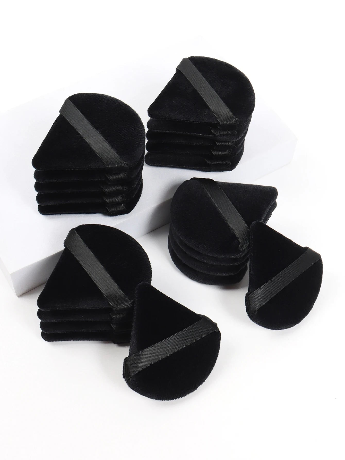 Esponja de maquillaje facial triangular negra con borla, esponja de terciopelo suave para cosméticos, esponja mezcladora de maquillaje para base de maquillaje, acceso al maquillaje