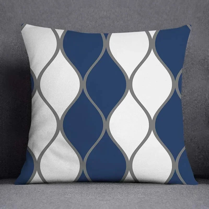 Funda de cojín de 45x45 cm con estampado geométrico, poliéster, azul grisáceo, funda de almohada para sofá, cojín decorativo, funda de almohada para el hogar