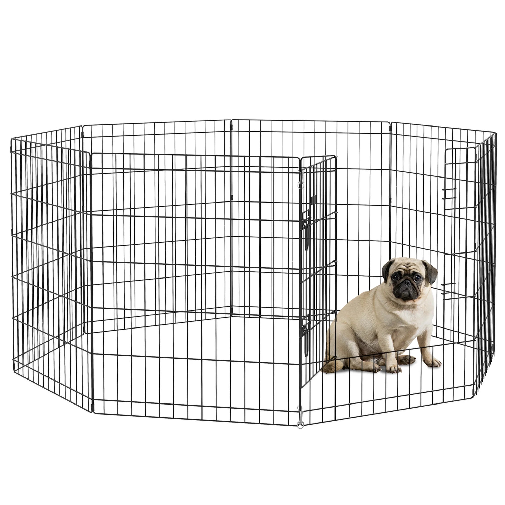 Parque para perros Pawhut de 8 paneles, 76 x 61 cm, con doble cierre, color negro.